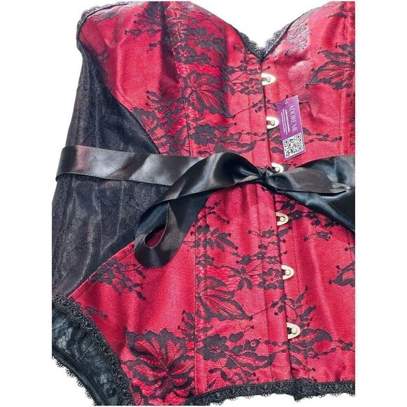 Adore Me Lace Strapless Corset Size 0X Lace Up Red Black Garter Clips Lingerie - Picture 12 of 13
